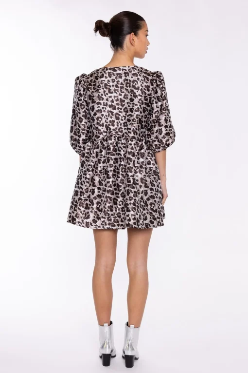 Glamorous Day Dresses|Mini Dresses|Mocha-Leopard Wrap Babydoll Mini-Dress -