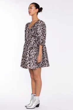 Glamorous Day Dresses|Mini Dresses|Mocha-Leopard Wrap Babydoll Mini-Dress -