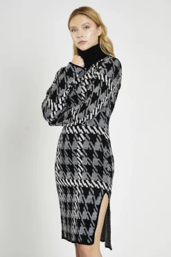 Glamorous Day Dresses|Jumpers|Mono Tartan-Check Roll-Neck Jumper Midi-Dress -