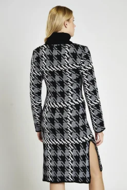 Glamorous Day Dresses|Jumpers|Mono Tartan-Check Roll-Neck Jumper Midi-Dress -
