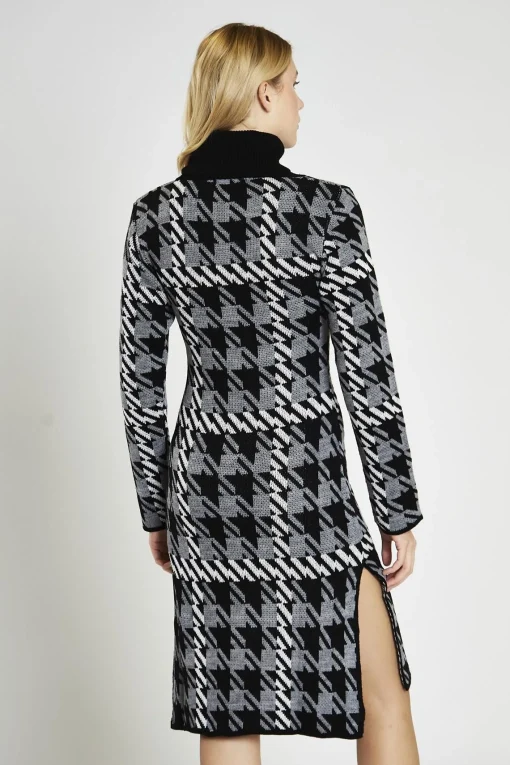 Glamorous Day Dresses|Jumpers|Mono Tartan-Check Roll-Neck Jumper Midi-Dress -