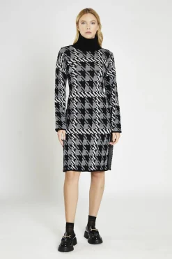 Glamorous Day Dresses|Jumpers|Mono Tartan-Check Roll-Neck Jumper Midi-Dress -