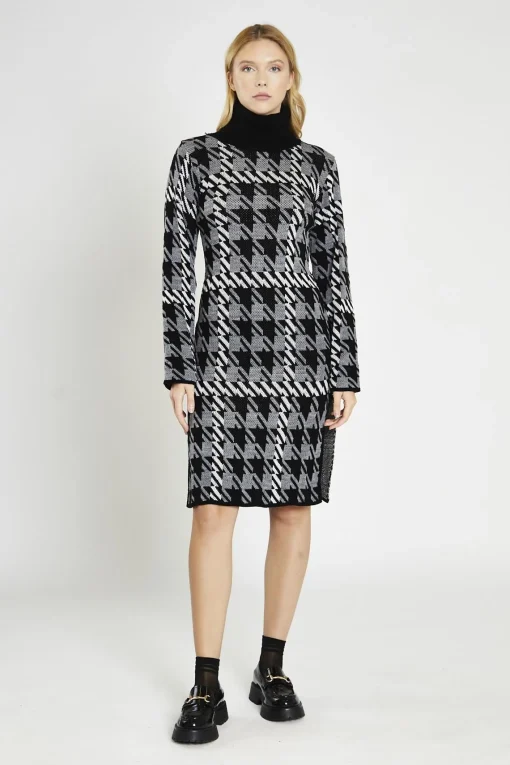 Glamorous Day Dresses|Jumpers|Mono Tartan-Check Roll-Neck Jumper Midi-Dress -
