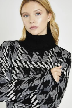 Glamorous Day Dresses|Jumpers|Mono Tartan-Check Roll-Neck Jumper Midi-Dress -