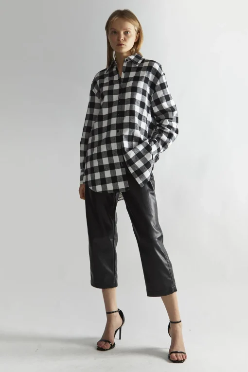 Glamorous Blouses & Shirts|Mono-Check Applique Oversized Classic-Shirt -