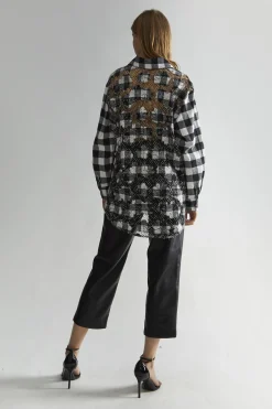 Glamorous Blouses & Shirts|Mono-Check Applique Oversized Classic-Shirt -