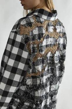 Glamorous Blouses & Shirts|Mono-Check Applique Oversized Classic-Shirt -