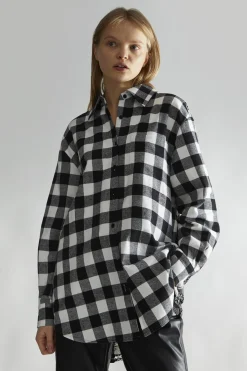 Glamorous Blouses & Shirts|Mono-Check Applique Oversized Classic-Shirt -