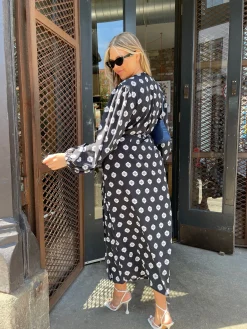 Glamorous Workwear|Day Dresses|Mono-Daisy Long Sleeve Wrap Midi-dress -