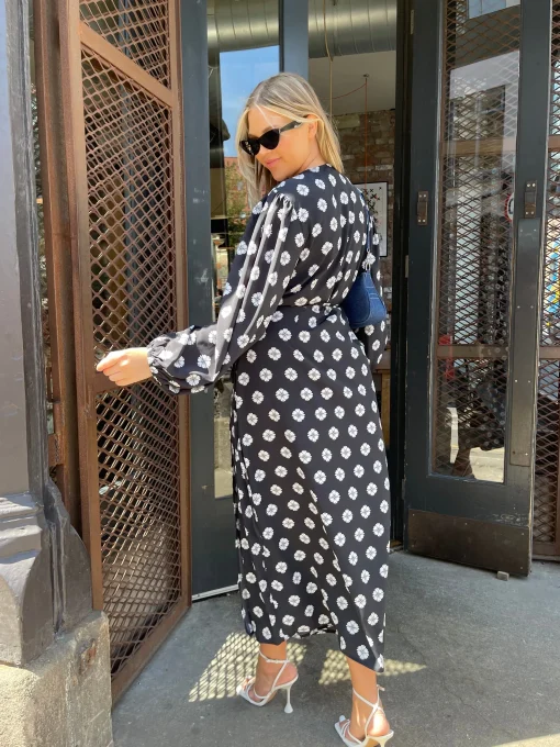 Glamorous Workwear|Day Dresses|Mono-Daisy Long Sleeve Wrap Midi-dress -
