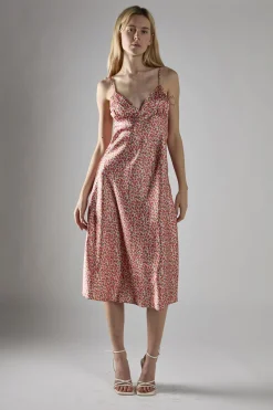 Glamorous Midi & Midaxi Dresses|Midi & Midaxi Dresses|Multi Coral Ditsy Spaghetti-Strap Midi-Dress -