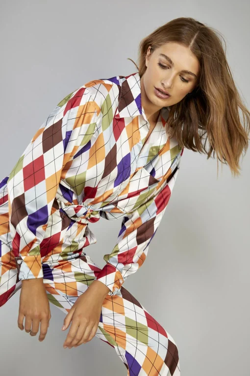 Glamorous Blouses & Shirts|Multi Diamond Button-Up Shirt -