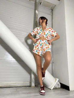 Glamorous Woven Shorts|Multi Fruit Stickers High-waisted Shorts -