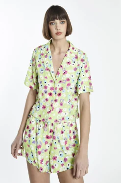 Glamorous Blouses & Shirts|Multi Green Floral Button Front Crop-Shirt -
