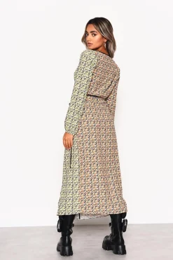 Glamorous Day Dresses|Midi & Midaxi Dresses|Multi Orange-Yellow Ditsy Wrap Midi-Dress -