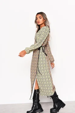 Glamorous Day Dresses|Midi & Midaxi Dresses|Multi Orange-Yellow Ditsy Wrap Midi-Dress -