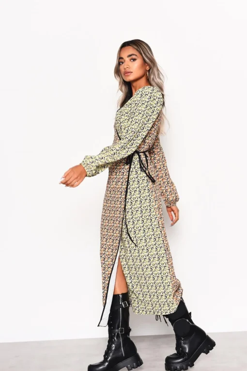 Glamorous Day Dresses|Midi & Midaxi Dresses|Multi Orange-Yellow Ditsy Wrap Midi-Dress -