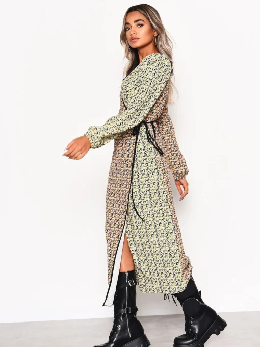 Glamorous Day Dresses|Midi & Midaxi Dresses|Multi Orange-Yellow Ditsy Wrap Midi-Dress -