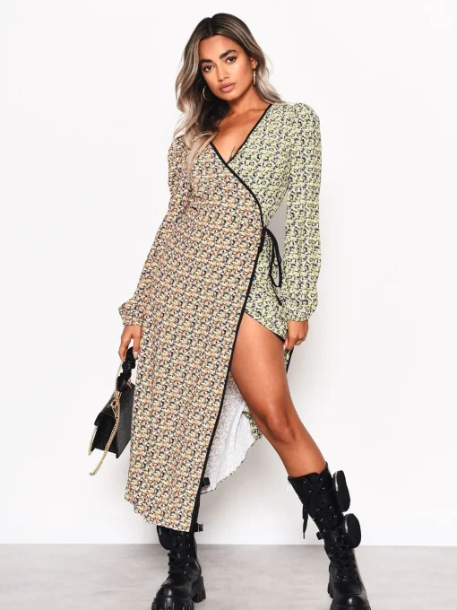 Glamorous Day Dresses|Midi & Midaxi Dresses|Multi Orange-Yellow Ditsy Wrap Midi-Dress -