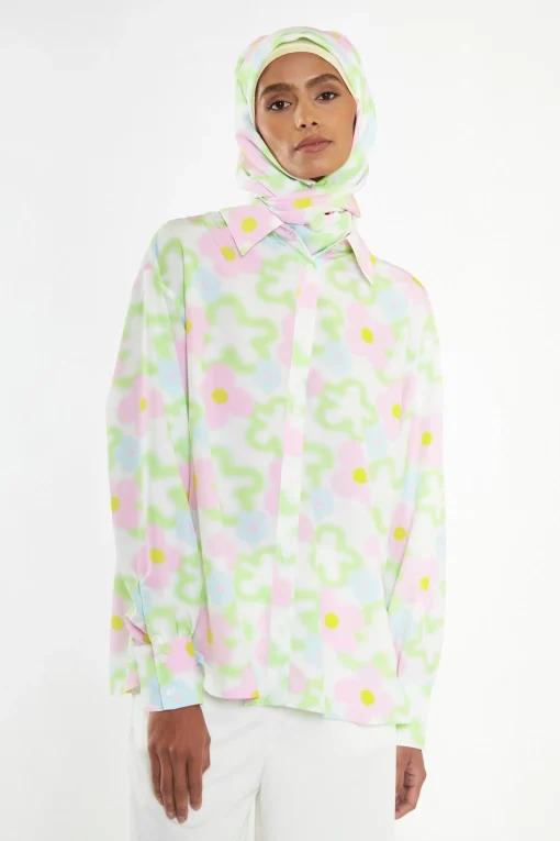 Glamorous Co-ords|Blouses & Shirts|Multi-Blurred-Floral Long Sleeve Shirt -