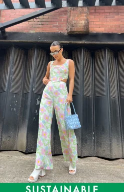 Glamorous Co-ords|Wide Leg Trousers|Multi-Blurred-Floral Wide Leg Trousers -