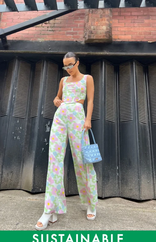 Glamorous Co-ords|Wide Leg Trousers|Multi-Blurred-Floral Wide Leg Trousers -
