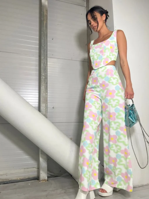 Glamorous Co-ords|Wide Leg Trousers|Multi-Blurred-Floral Wide Leg Trousers -