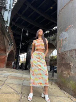 Glamorous Chic Escapes|Co-ords|Multicolour Floral Mid-Rise Midaxi-skirt -