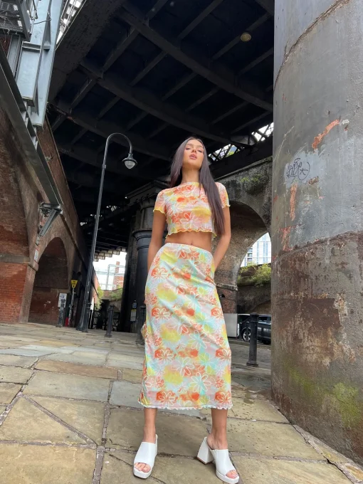 Glamorous Chic Escapes|Co-ords|Multicolour Floral Mid-Rise Midaxi-skirt -