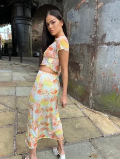 Glamorous Chic Escapes|Co-ords|Multicolour Floral Mid-Rise Midaxi-skirt -