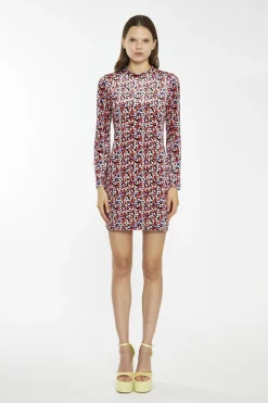 Glamorous Mini Dresses|Mini Dresses|Multi-Ditsy-Velvet Long-Sleeve-Peplum Mini-Dress -