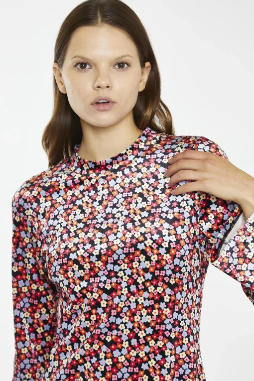Glamorous Mini Dresses|Mini Dresses|Multi-Ditsy-Velvet Long-Sleeve-Peplum Mini-Dress -
