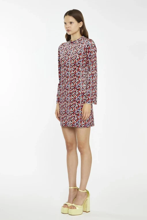Glamorous Mini Dresses|Mini Dresses|Multi-Ditsy-Velvet Long-Sleeve-Peplum Mini-Dress -