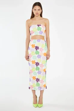 Glamorous Going Out Tops|Co-ords|Multi-Flower Mesh Bandeau Crop-Top -
