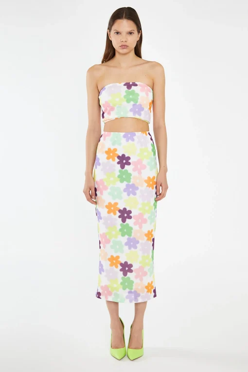 Glamorous Going Out Tops|Co-ords|Multi-Flower Mesh Bandeau Crop-Top -