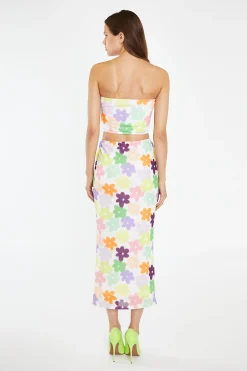Glamorous Going Out Tops|Co-ords|Multi-Flower Mesh Bandeau Crop-Top -