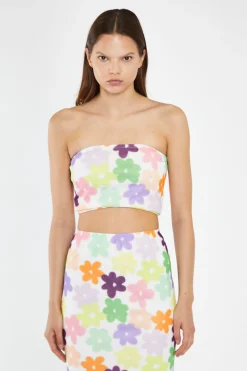 Glamorous Going Out Tops|Co-ords|Multi-Flower Mesh Bandeau Crop-Top -