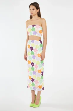 Glamorous Going Out Tops|Co-ords|Multi-Flower Mesh Bandeau Crop-Top -