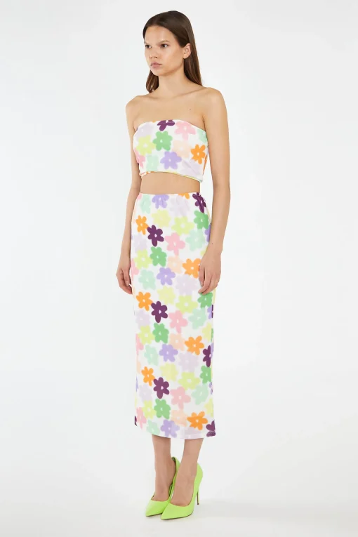 Glamorous Going Out Tops|Co-ords|Multi-Flower Mesh Bandeau Crop-Top -