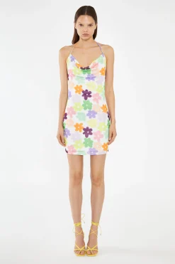 Glamorous Day Dresses|Mini Dresses|Multi-Flower Mesh Cowl Halterneck Mini-Dress -