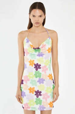 Glamorous Day Dresses|Mini Dresses|Multi-Flower Mesh Cowl Halterneck Mini-Dress -
