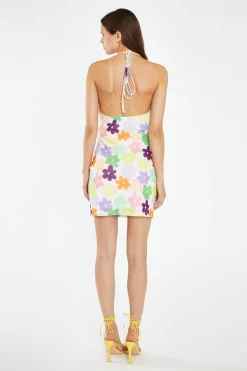 Glamorous Day Dresses|Mini Dresses|Multi-Flower Mesh Cowl Halterneck Mini-Dress -