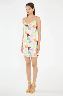Glamorous Day Dresses|Mini Dresses|Multi-Flower Mesh Cowl Halterneck Mini-Dress -