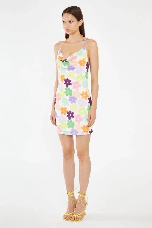 Glamorous Day Dresses|Mini Dresses|Multi-Flower Mesh Cowl Halterneck Mini-Dress -