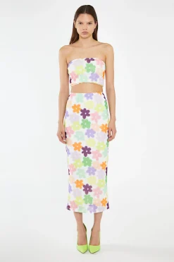 Glamorous Co-ords|Maxi Skirts|Multi-Flower Mesh Pencil Maxi-Skirt -