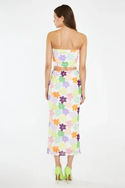 Glamorous Co-ords|Maxi Skirts|Multi-Flower Mesh Pencil Maxi-Skirt -