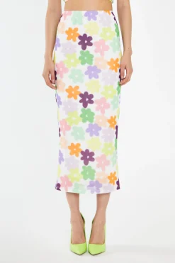 Glamorous Co-ords|Maxi Skirts|Multi-Flower Mesh Pencil Maxi-Skirt -