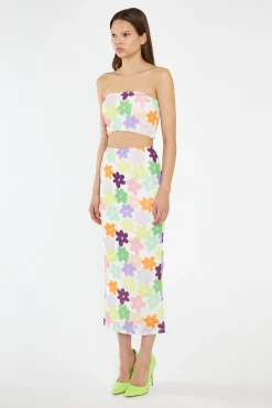 Glamorous Co-ords|Maxi Skirts|Multi-Flower Mesh Pencil Maxi-Skirt -