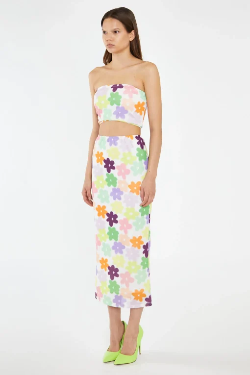 Glamorous Co-ords|Maxi Skirts|Multi-Flower Mesh Pencil Maxi-Skirt -