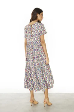 Glamorous Midi & Midaxi Dresses|Midi & Midaxi Dresses|Multi-Geo-Swirl Round-Neck-Loose Midi-Dress -